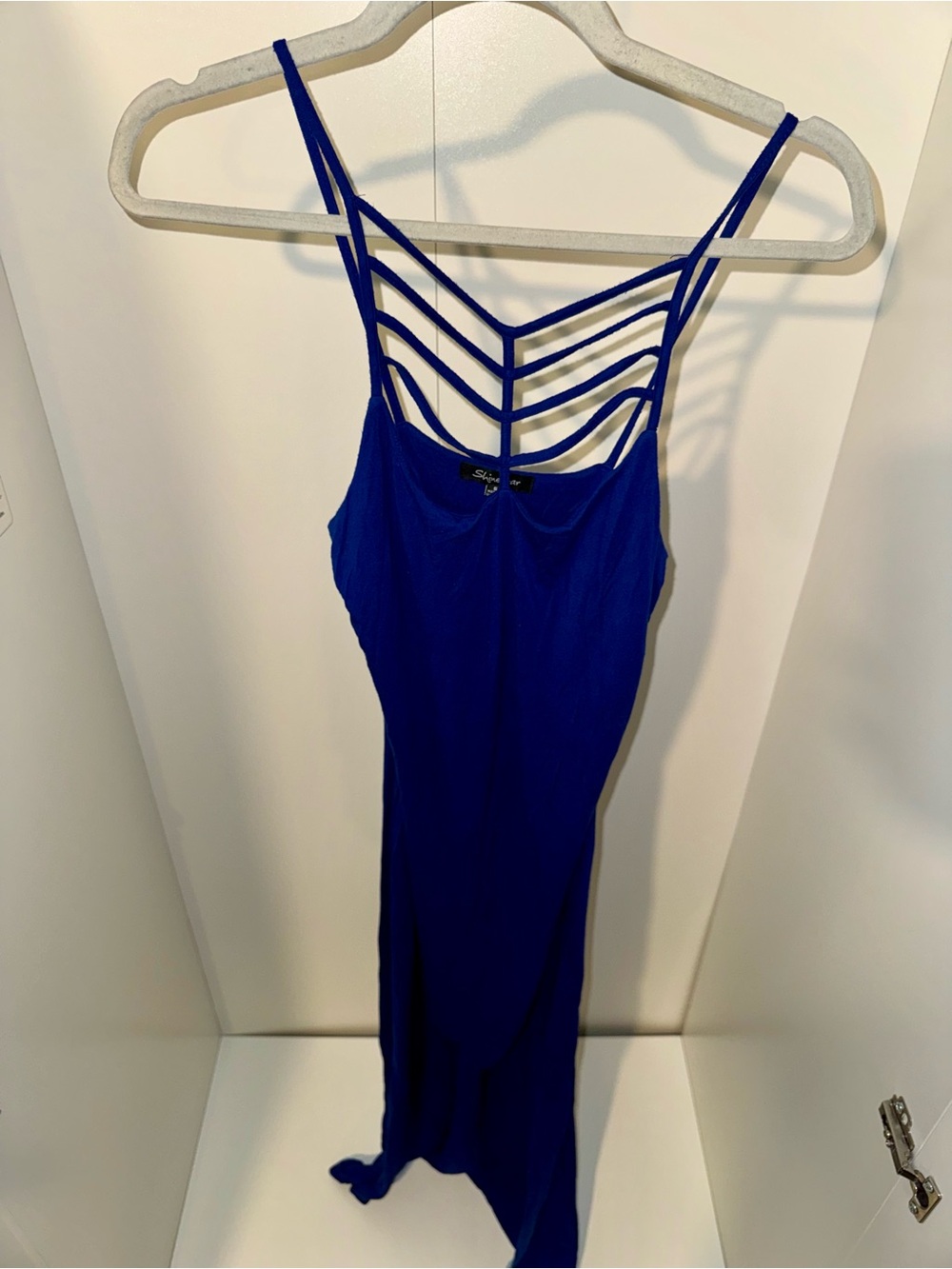 Y2K Shinestar Royal Blue Maxi Dress With Criss Cross Strappy Back 👗💙🕸️
